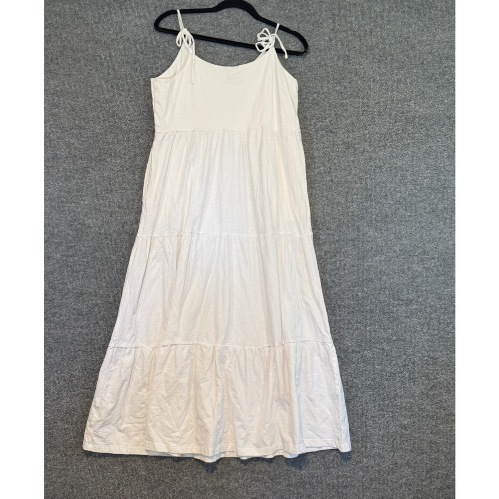 Old Navy Dress Womens Large White Tiered Maxi Cottage Core Boho Milkmaid Pocket - Picture 8 of 10